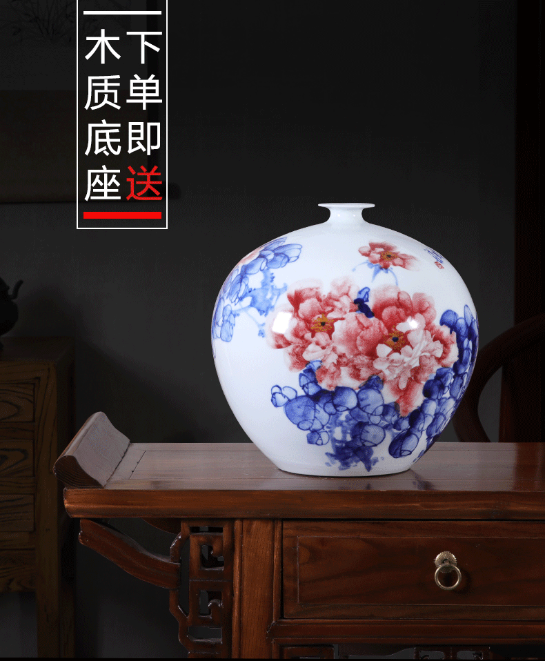 Hand - made jingdezhen ceramics vase peony pomegranate bottles of Chinese style household adornment furnishing articles porcelain child sitting room