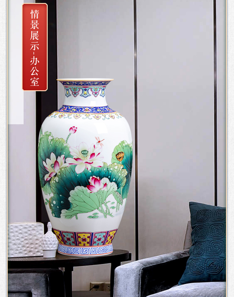 Jingdezhen chinaware lotus flower arranging Chinese ancient frame vase in the sitting room porch decoration handicraft furnishing articles