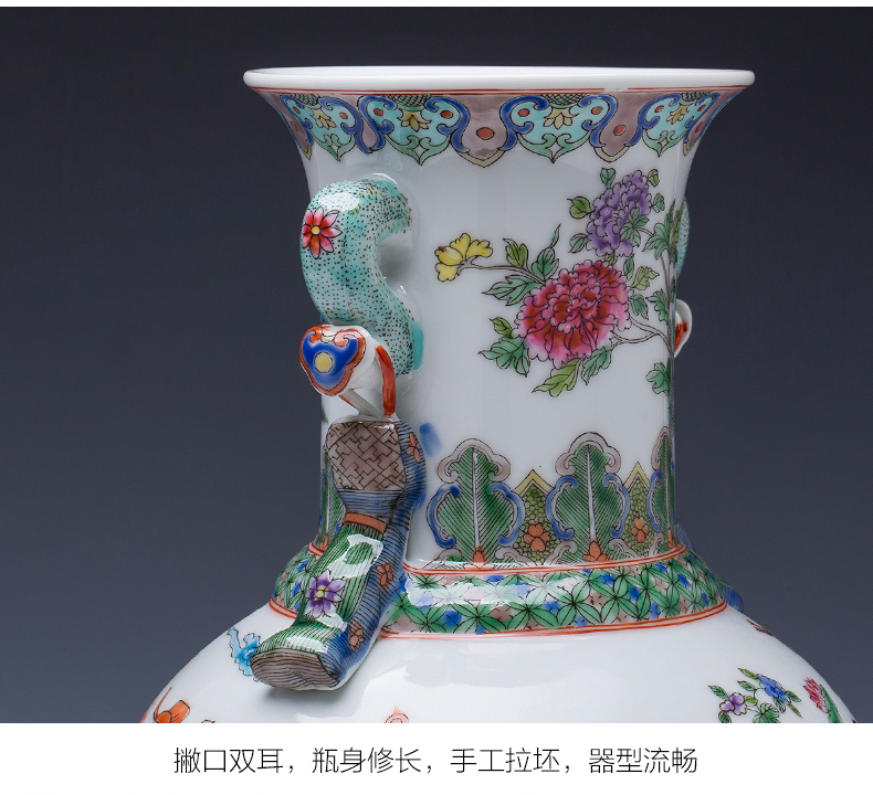 Jingdezhen ceramic vase manual hand - made famille rose porcelain Chinese style restoring ancient ways the characters flower arrangement sitting room adornment is placed