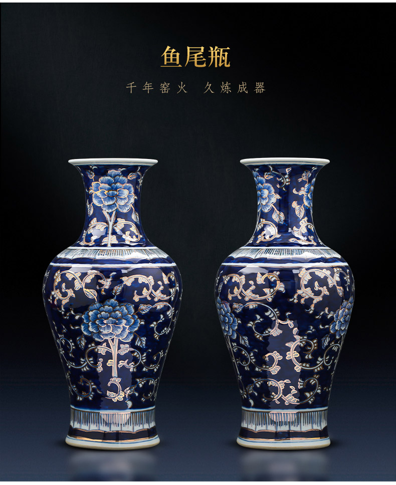 The see colour light blue and white porcelain vases, flower arrangement Chinese jingdezhen ceramics hand - made key-2 luxury decoration furnishing articles large living room