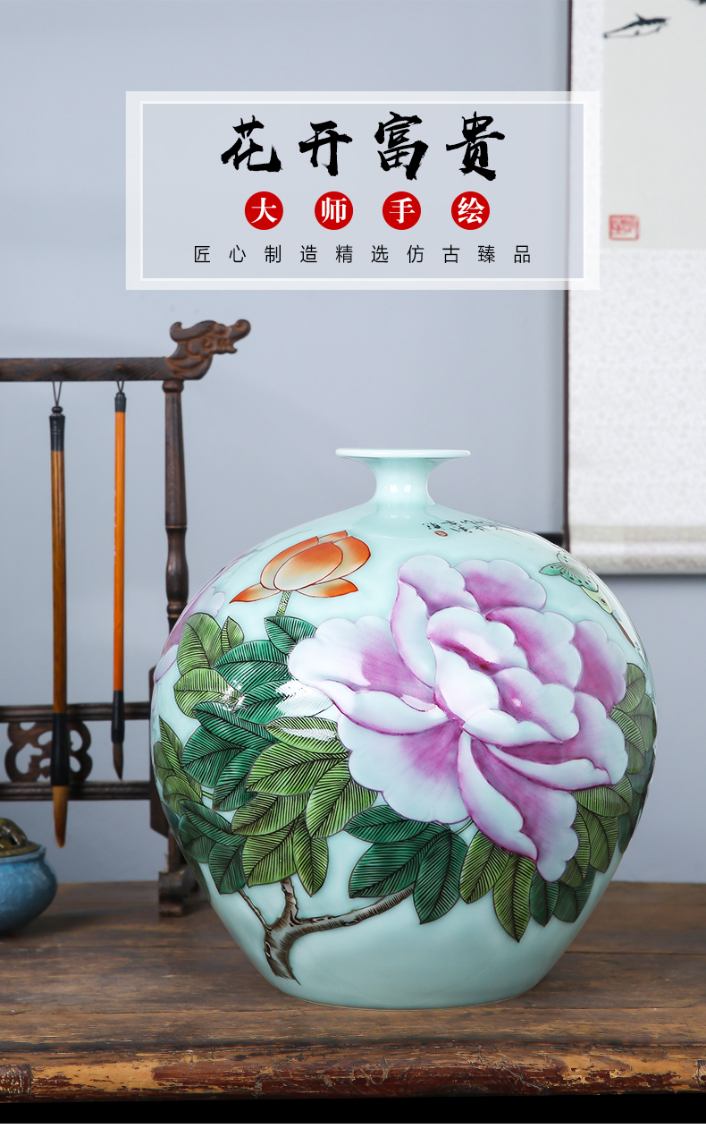 Jingdezhen ceramics green glaze hand - made blooming flowers vase decoration furnishing articles pomegranate bottles of new Chinese style household act the role ofing is tasted