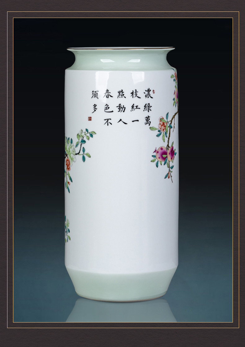 Jingdezhen ceramics powder enamel vase f tube lucky bamboo straight flower arrangement sitting room adornment of Chinese style household furnishing articles