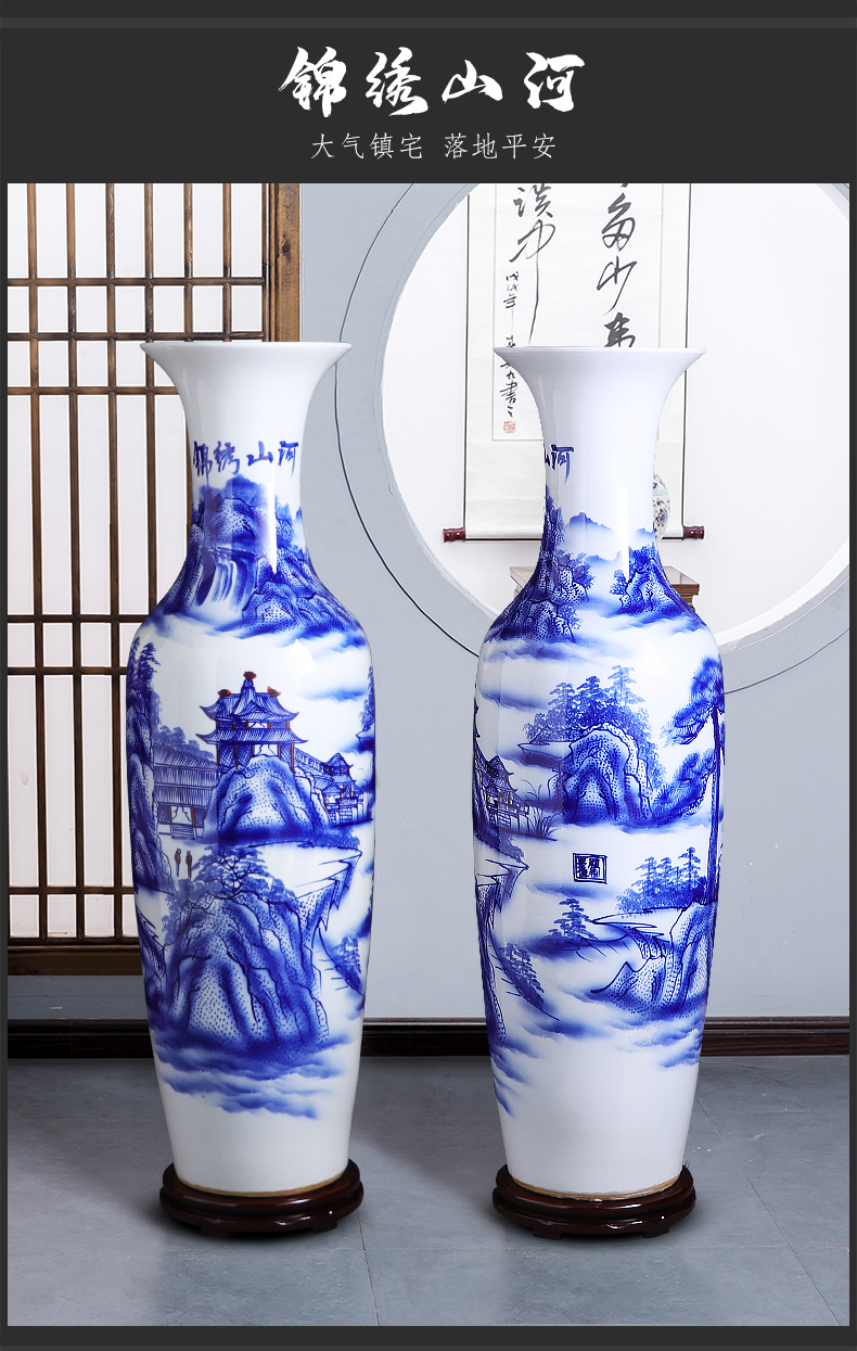 Jingdezhen ceramics hand - made of blue and white porcelain vases, large living room floor furnishing articles to heavy adornment opening gifts