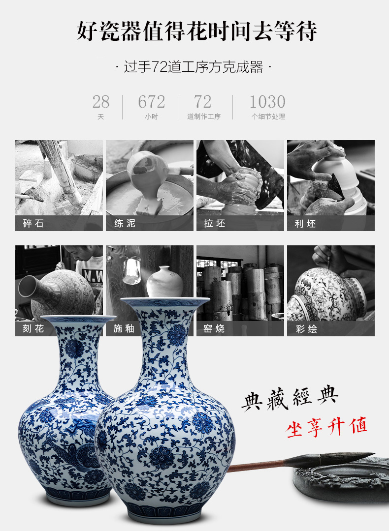 Jingdezhen ceramics of large blue and white porcelain vase large antique porcelain in the Ming and the qing dynasties classical home furnishing articles