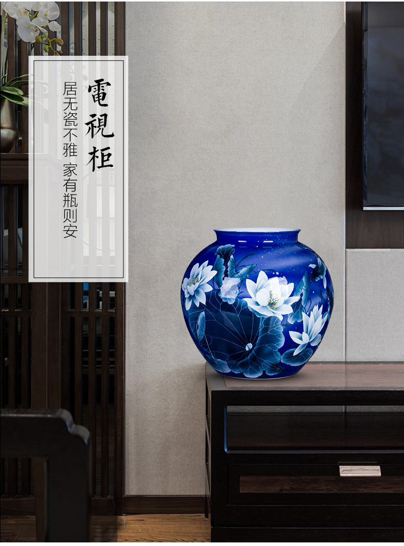 Jingdezhen ceramic big pomegranate bottles of hand made lotus large ground blue and white porcelain vases, furnishing articles sitting room decoration