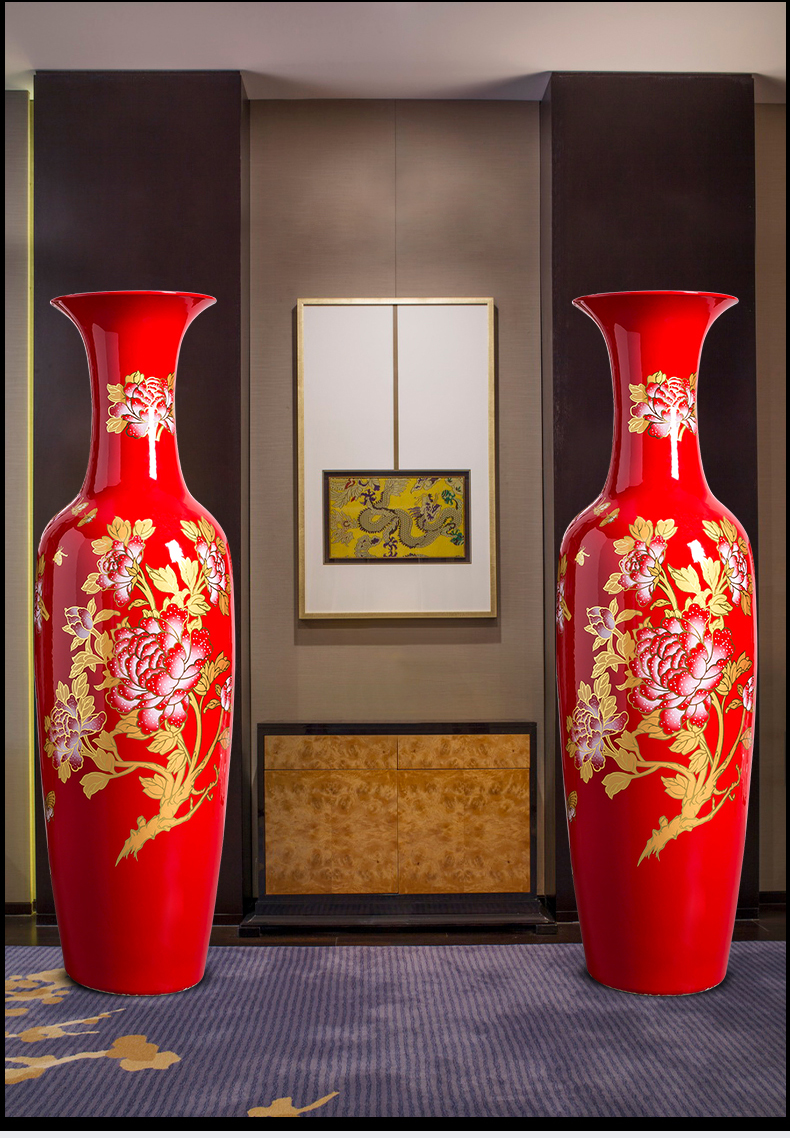 Jingdezhen ceramics big vase red blooming flowers sitting room ground adornment furnishing articles to heavy large number for the opening