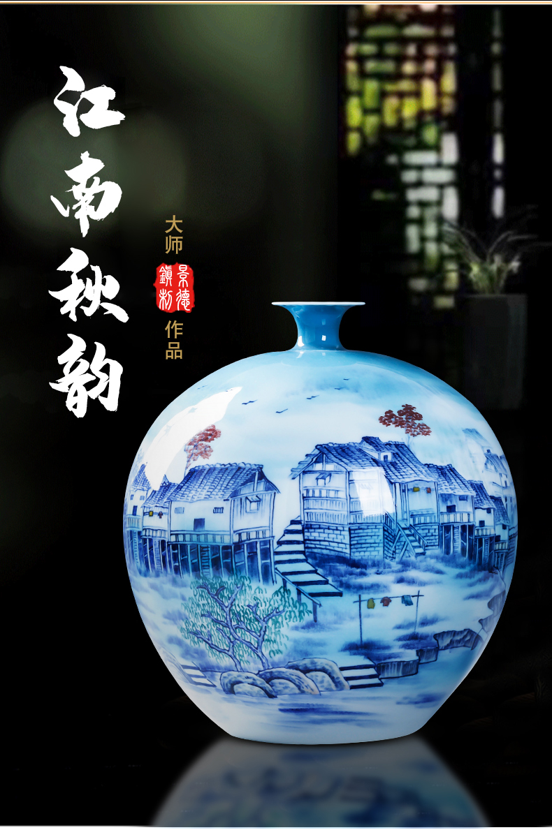 China jingdezhen blue and white porcelain hand - made ceramic Chinese vase pomegranate bottles of the sitting room TV cabinet decoration