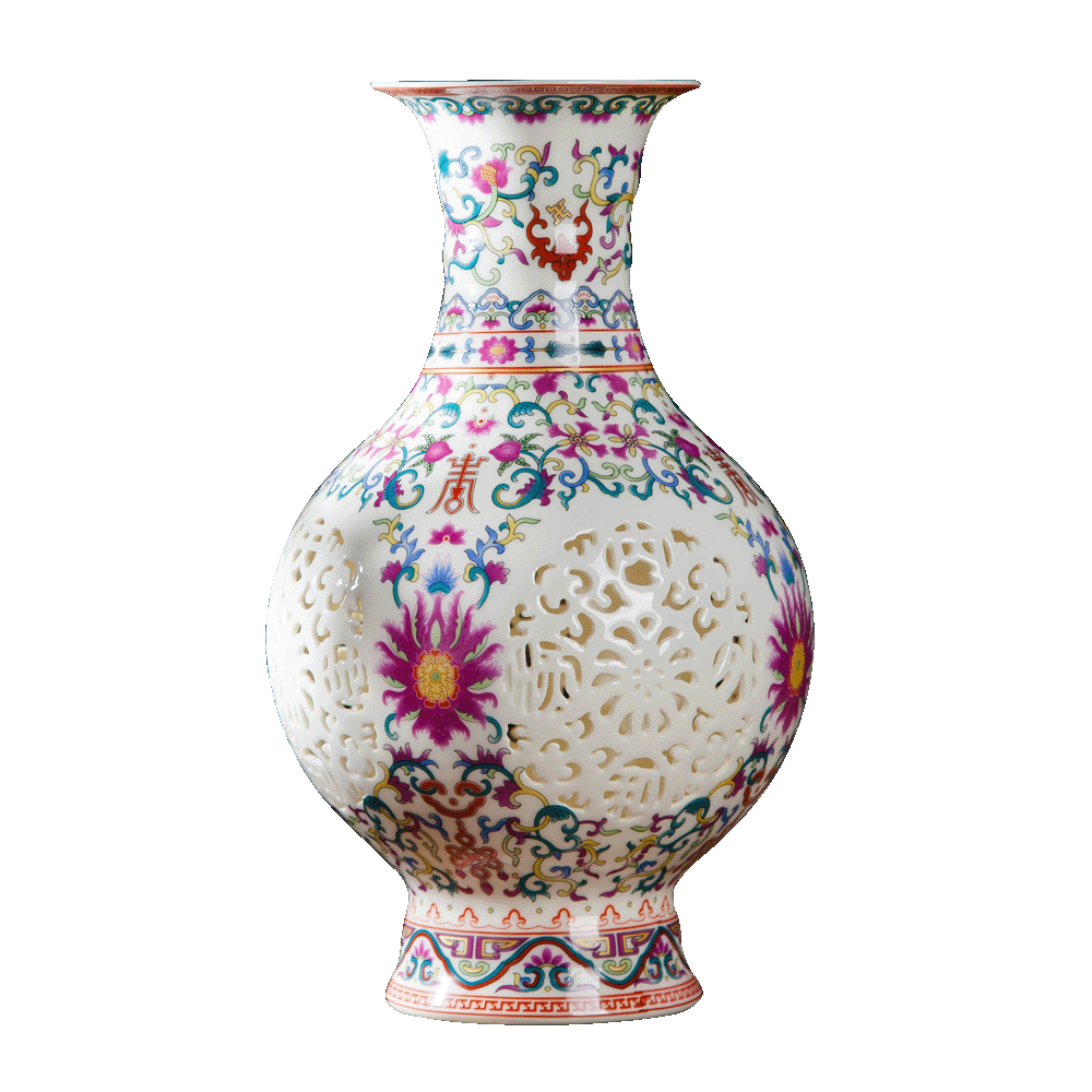 Jingdezhen ceramic creative furnishing articles hollow out powder enamel vase flower arranging flower implement modern Chinese style home sitting room adornment