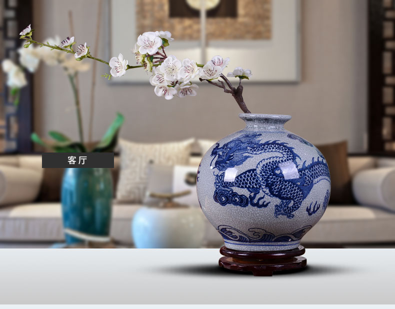 Jingdezhen ceramic vase furnishing articles flower arranging archaize sitting room longteng Chinese style household adornment zen of blue and white porcelain decoration