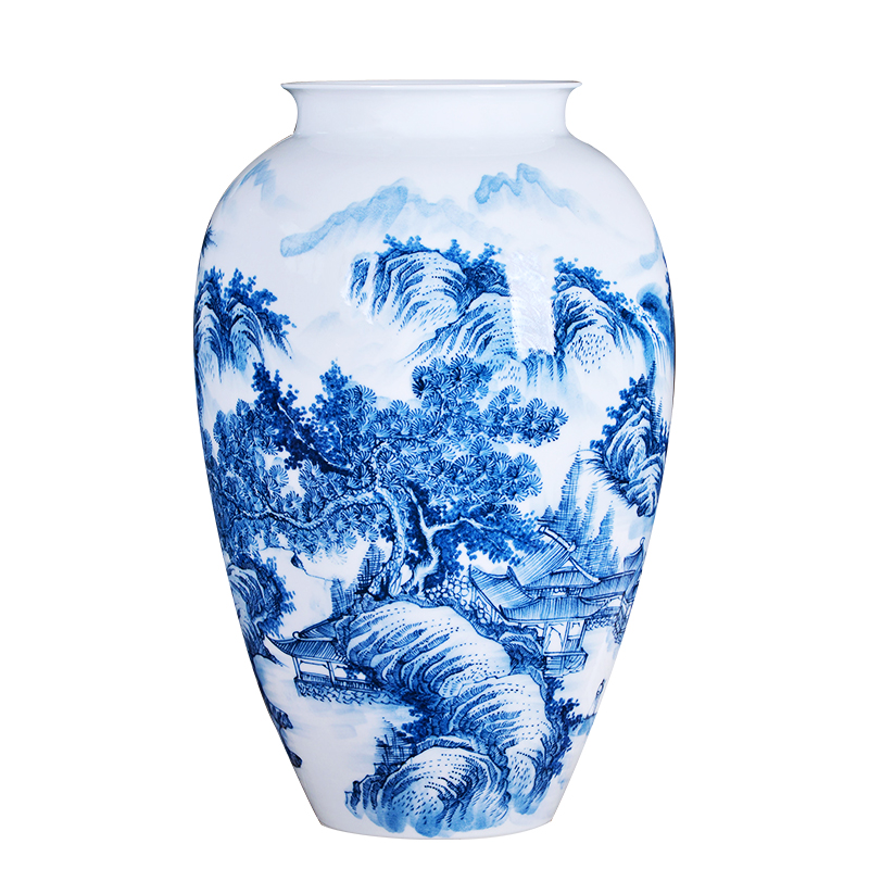 Jingdezhen ceramics hand - made large blue and white porcelain vase flower arranging furnishing articles of Chinese style living room home decoration decoration