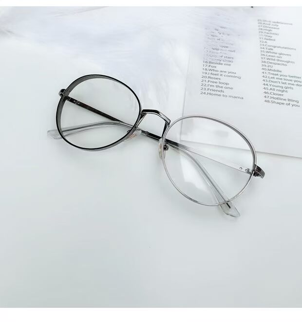 Phiên bản tiếng Hàn của ulzzang retro kính văn học khung NET phần bên trái ngân hàng 潇 kim loại rộng mặt phẳng gương tròn thủy triều nữ gọng kính