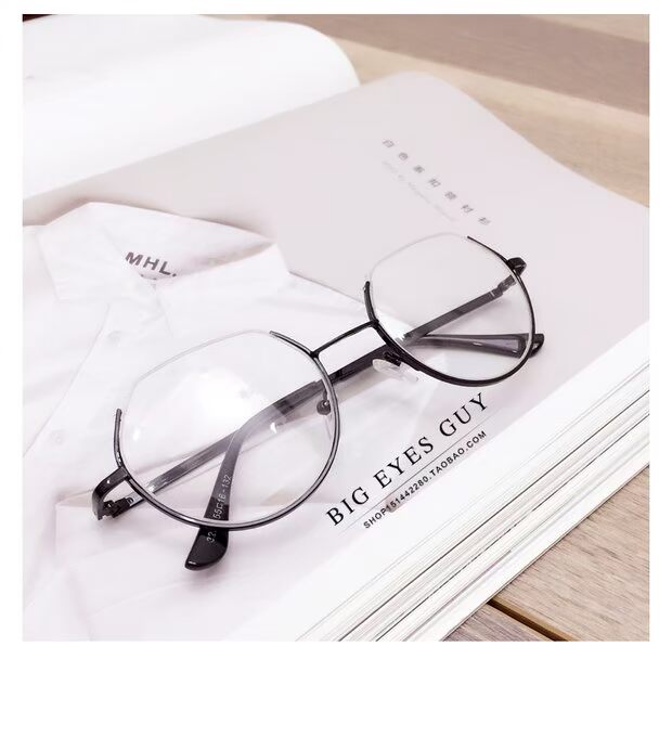 Hàn Quốc mới cắt bất thường góc kim loại chạm khắc chân phẳng gương nữ thời trang văn học hoang dã kính gọng tròn kính chống tia uv