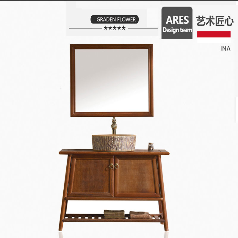 New Chinese Red Wood Classical Minqing Style Floor Bath Cabinet Combination Villa Clubhouse Guest House Wash and Wash Face Cabinet