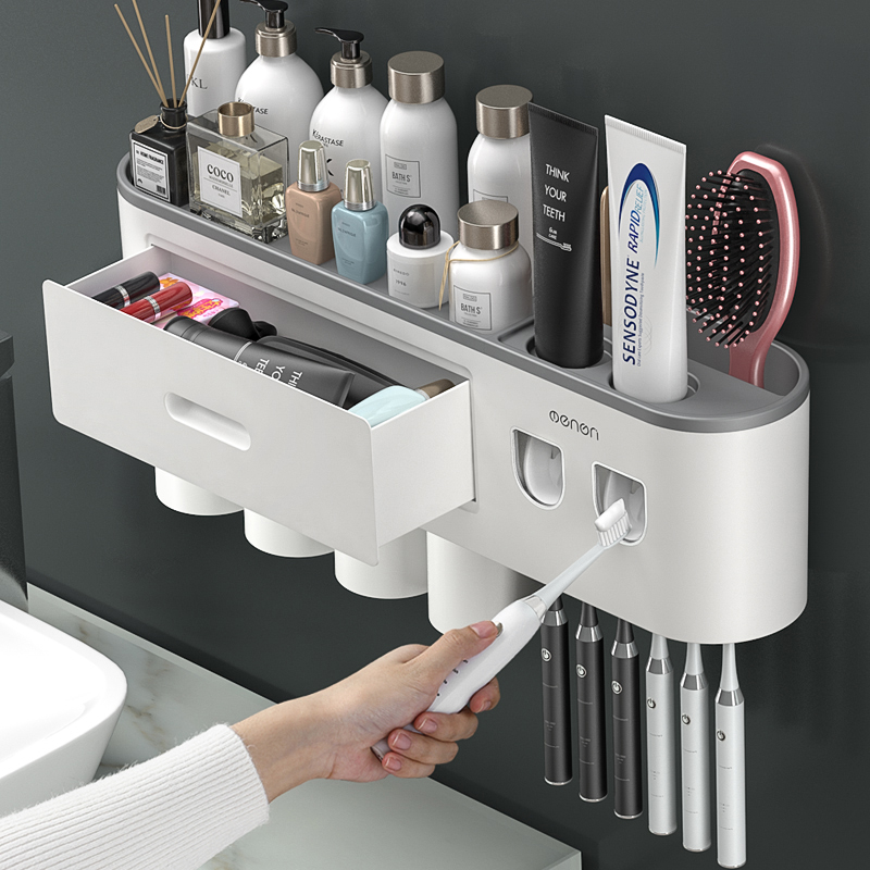 Toothbrush shelf brush cup gargling wall type toilet free punch wall hanging net red storage rack toothbrush cylinder set