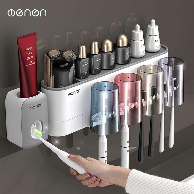 Toothbrush Shelf Free of perforated toothbrushing cup gargling cup hanging wall Wall-mounted Toilet Electric Home Suit-Taobao