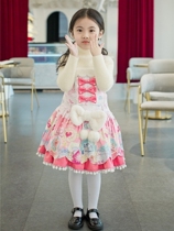 Dear dolls TZL 850 original childrens dress snow falls Christmas winter lovely print vest dress