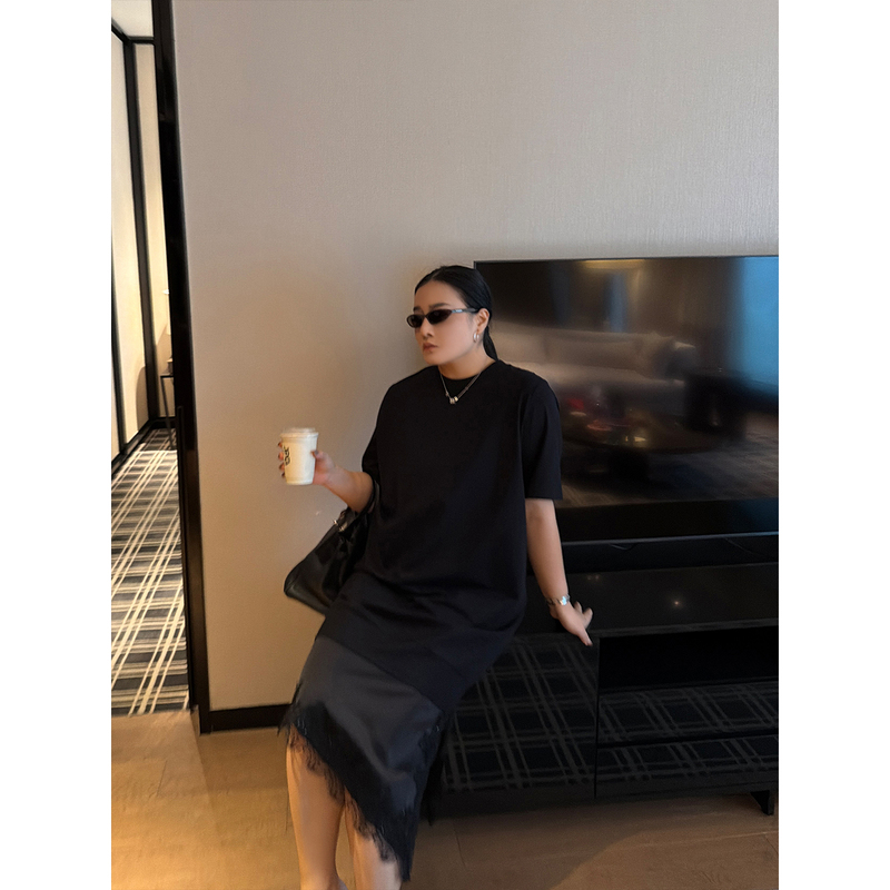 Pencil Xiaoxin Plus Size Women's Clothing Soft and Casual Irregular Hem Patchwork Lace Dress