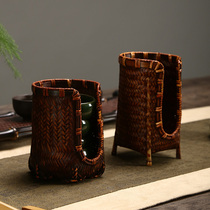 Bamboo Woven Cup Basket Handmade Tea Duct Accessories Tea Set Containing Cups Shelving Cup Cage Medium Style Zen type U