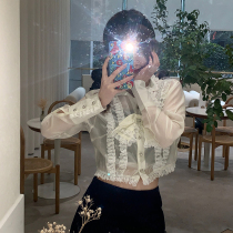 lala small sexy micro-transparent court style lace shirt Retro heavy industry short shirt Girls sense of external wear
