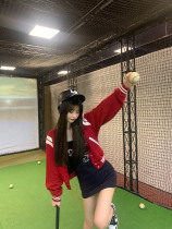 Your spicy halo lala baseball club beauty autumn red White American retro short baseball jacket