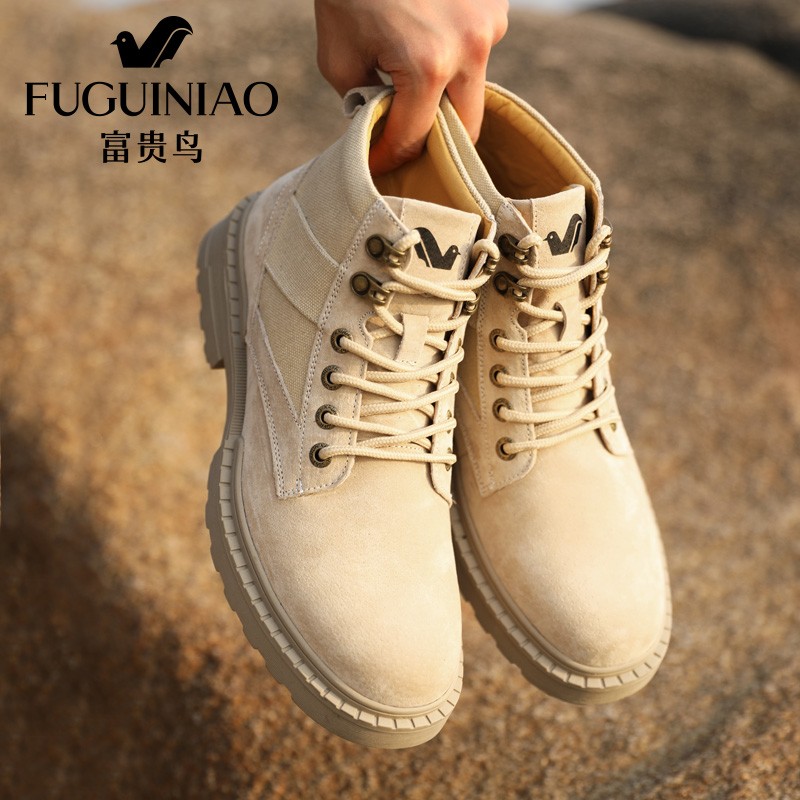 Fuguiniao leather autumn and winter Martin boots men's mid-cut all-match Korean version retro tooling boots men's nubuck leather big-toed shoes