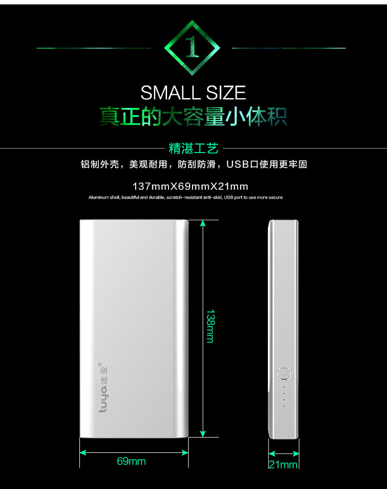 Bộ sạc đa năng 5V2A / 1A 15000 mAh Vỏ nhôm siêu mỏng di động sạc nhanh điện thoại di động