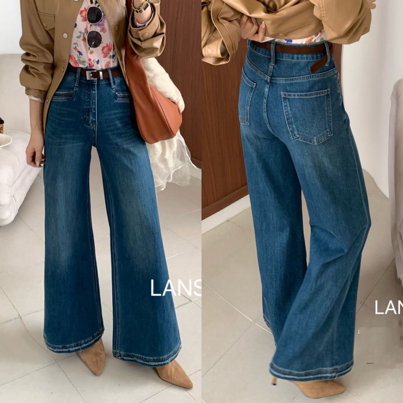 Lm7052 Pants Length 97, Eight-Way Stretch Straight-Leg Flared Jeans, 2026 Women's Autumn New Style Jeans