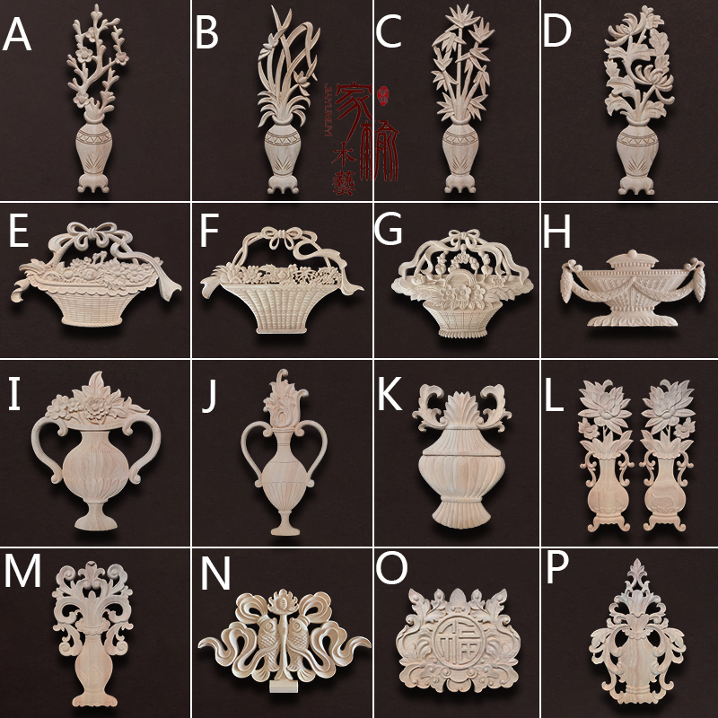 East Yangwood Carved Corner Flower European-style Applique with Wheat Ears Wood Flower Door Flower Bouquet Finely Carved Solid Wood Applique