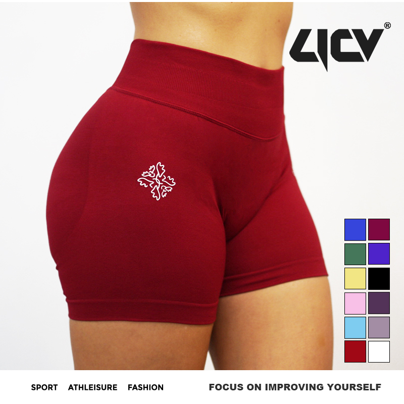 Licv Women's Double Logo Knit Three-Quarter Length Fitness Shorts, Butt-Lifting, Elastic High-Waisted Peach Butt Yoga Sports Shorts