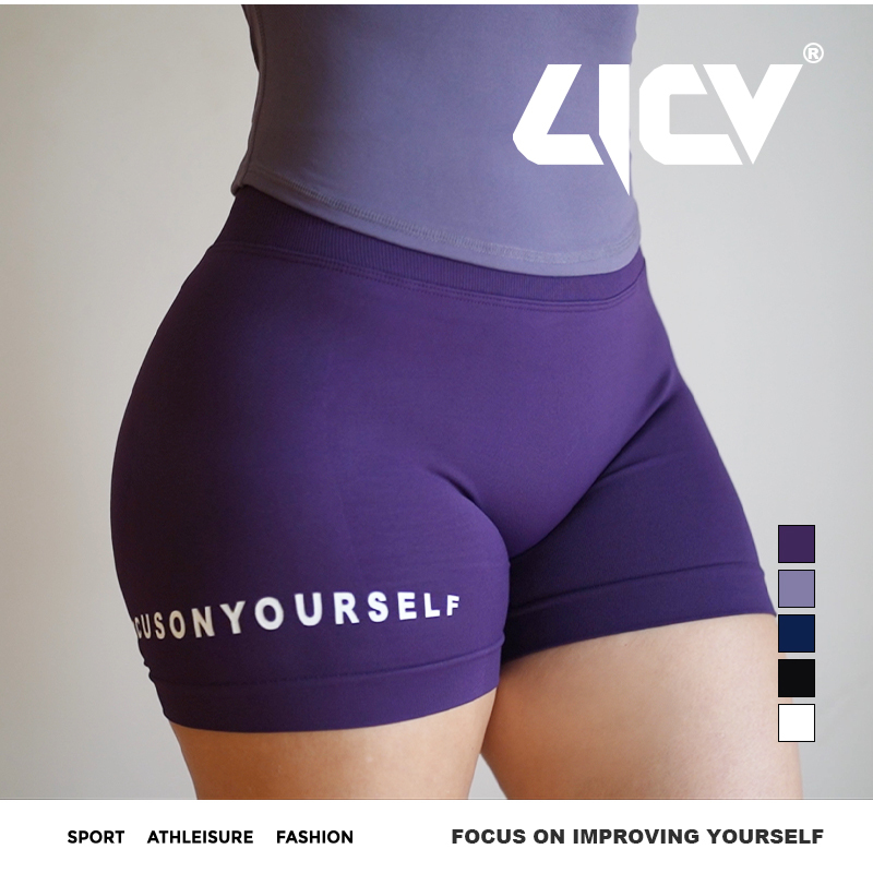 Licv Fitness Shorts Focus Single-Row English Lettering 3-Point Women's Elastic High-Waist Butt-Lifting Yoga Sports Shorts