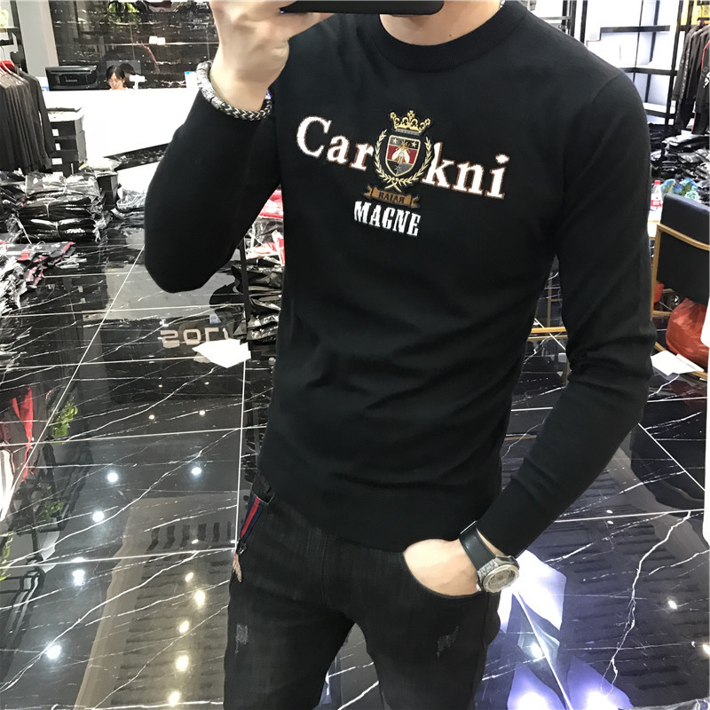 Áo len nam mùa đông dày áo len thêu mỏng chạm đáy cashmere quần legging nam