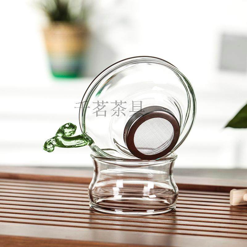 Promotion Heat-resistant glass Green handle Tea drain Transparent glass Gongfu tea set Tea ceremony accessories Filter filter Tea filter