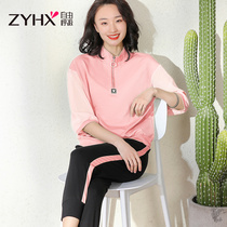 Free breathing stand-up collar loose sportswear suit womens 2021 new summer Korean half-sleeved casual two-piece suit