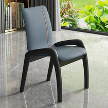Solid wood dining chair home modern minimalist table chair restaurant back leather leisure chair light luxury solid wood chair