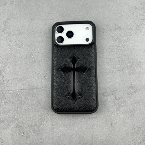 Black Embossed Cross Leather iPhone Case
