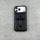 Black Embossed Cross Leather Phone Case for iPhone 17, 16, 15, 14 and 13