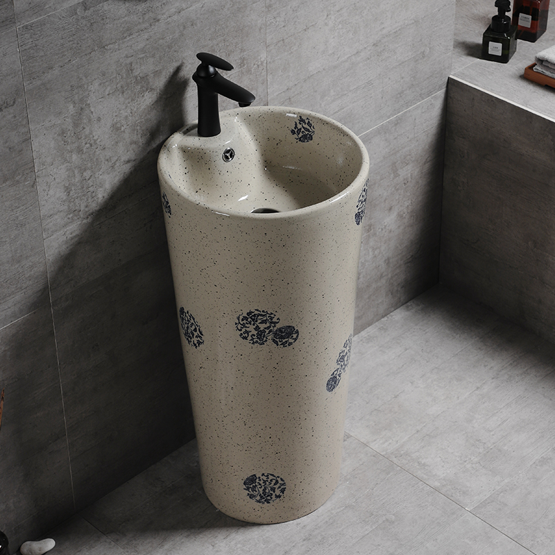 Green flower upright post basin with body wash basin imitation ancient floor type washbasin integrated column basin