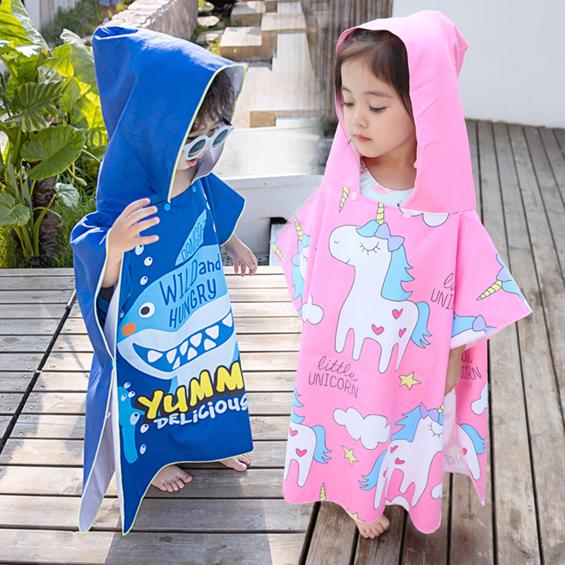 Child bathrobe speed dry water absorbent swimming bath towel cloak parenting baby beach changing cloak hood portable bacteriostatic