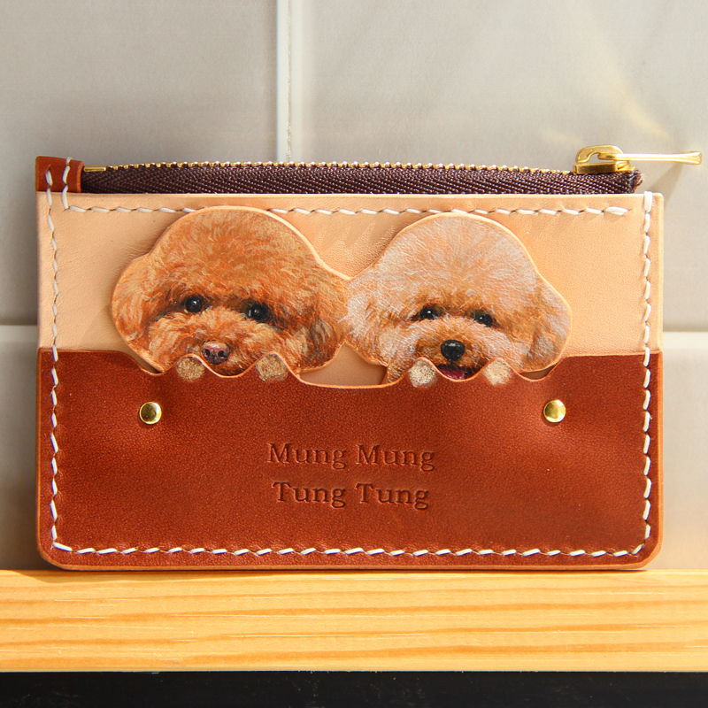 Original Custom Genuine Leather Hand-painted Teddy Chai Dogs Kirkie British Short Pet Card Bag Zero Wallet Gift