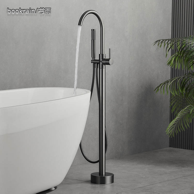 Floor-Standing Bathtub Faucet with Showerhead, Wooden Tub Side-Mounted Full Copper Hot and Cold Water Faucet, No Drilling Required Floor-Standing Bathtub Faucet with Showerhead, Wooden Tub Side-Mounted Full Copper Hot and Cold Water Faucet, No Drilling Required