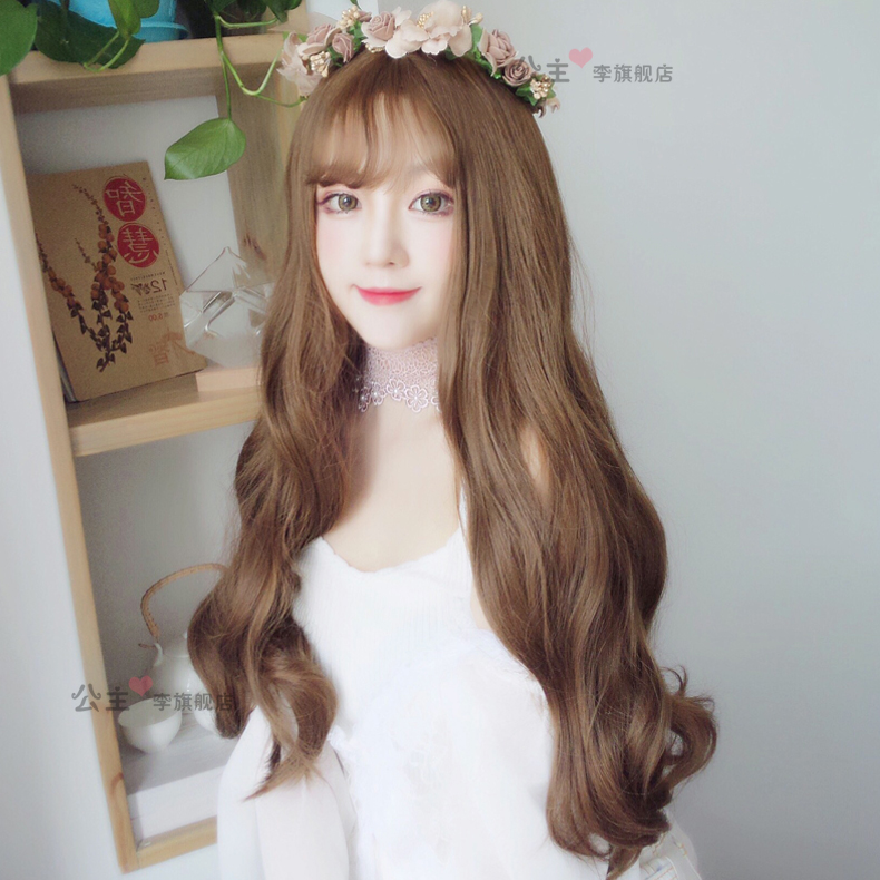 Wig Female Air Bangs Long Curly Big Wave Fluffy Round Face Long