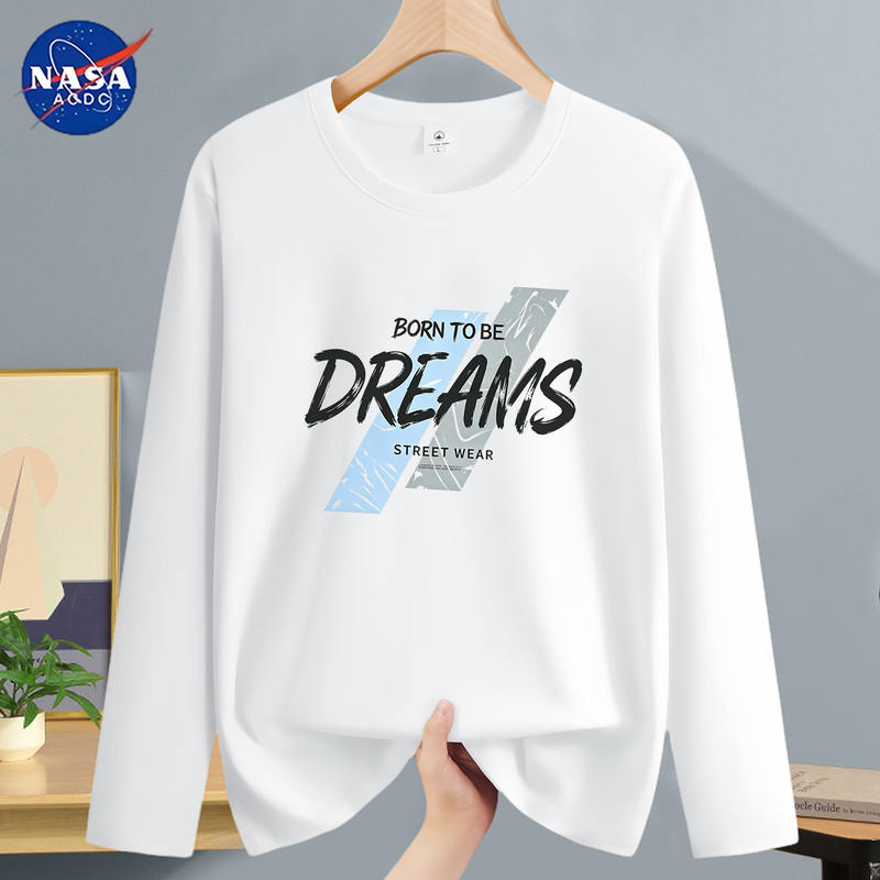 Nasa Co-Branded Pure Cotton White T-Shirt for Men, Spring and Autumn 2026 New Heavyweight Long-Sleeve Top, Men's Inner Layer Base Shirt t Nasa Co-Branded Pure Cotton White T-Shirt for Men, Spring and Autumn 2026 New Heavyweight Long-Sleeve Top, Men's Inner Layer Base Shirt t