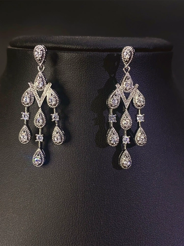 Серьги с цирконом в форме капли с кисточками, фата невесты, свадебное платье, ювелирное украшение, комплект, инкрустировано бриллиантами