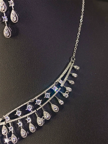 Серьги с цирконом в форме капли с кисточками, фата невесты, свадебное платье, ювелирное украшение, комплект, инкрустировано бриллиантами