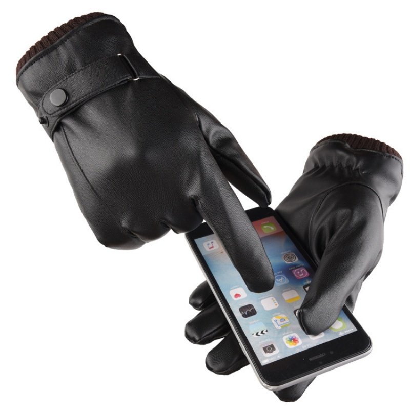 Leather gloves men's winter warm outdoor riding plus suede thickened windproof and waterproof riding locomotive TOUCH SCREEN GLOVES