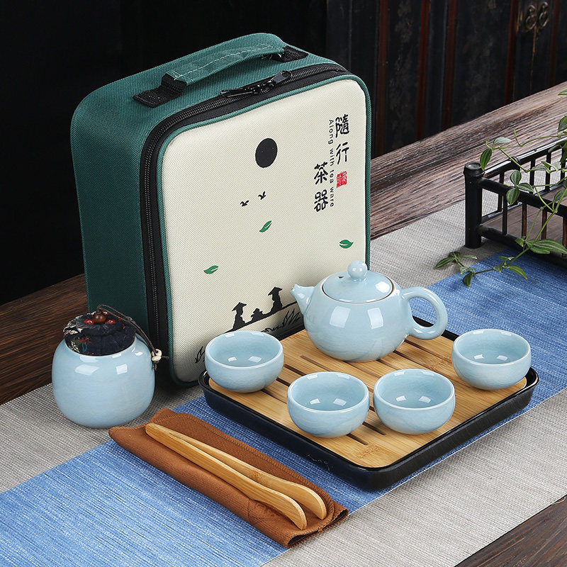 Travel Ceramic Kung Fu Tea Set Group Outdoor Portable Bag On-board Car Gift Custom Logo Upscale Gift Box Dress