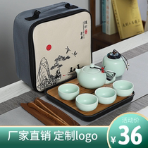 Travel ceramic Kung Fu tea set Storage bag Portable ceramic teacup gift custom logo gift box