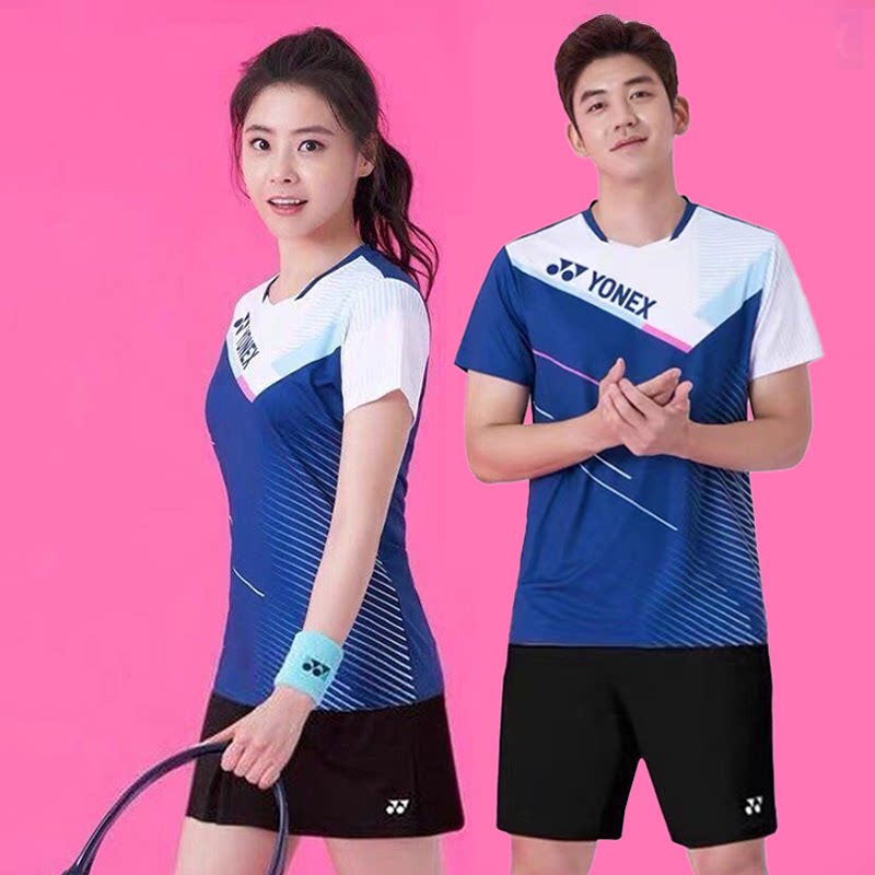 ヨネックス バドミントンウェアセット（男女兼用）、速乾性半袖Tシャツ、スポーツ競技トレーニングチームユニフォーム