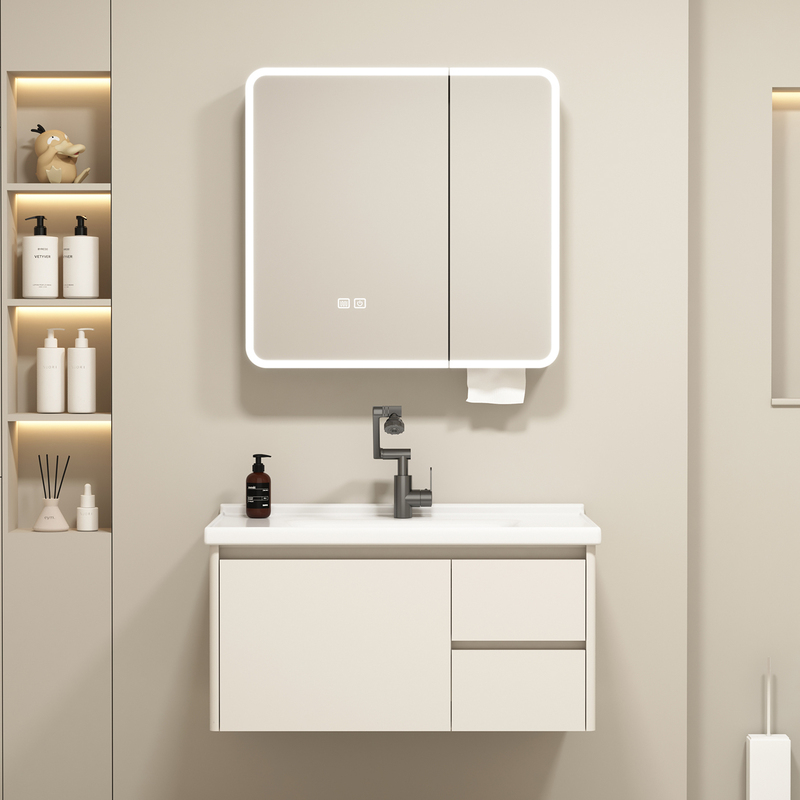 Arc-Shaped Bathroom Cabinet with Integrated Ceramic Basin, Washbasin Cabinet Combination, Bathroom Vanity with Honeycomb Aluminum Drawer Cabinet Arc-Shaped Bathroom Cabinet with Integrated Ceramic Basin, Washbasin Cabinet Combination, Bathroom Vanity with Honeycomb Aluminum Drawer Cabinet