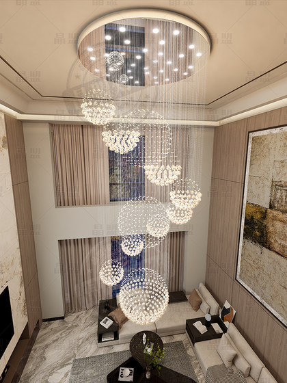 Jingmeng Led Double Staircase Chandelier Long Chandelier Crystal Lamp Stylish Hotel Project Lamp Villa Lobby Pendant Light